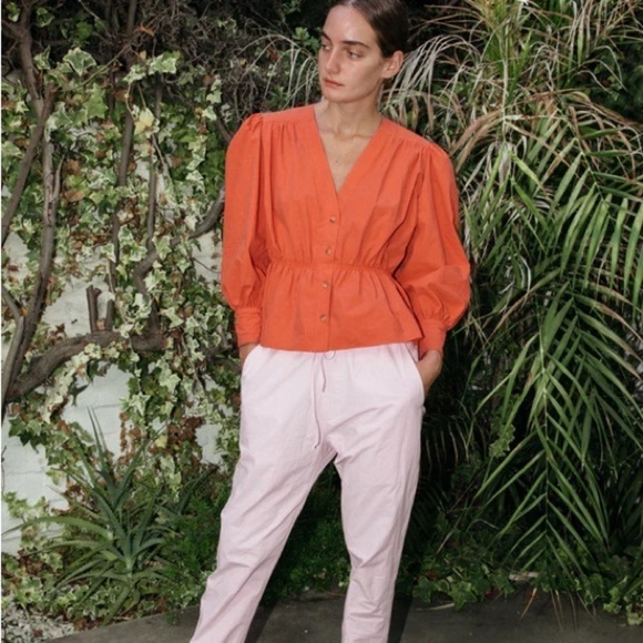 Ciao Lucia Talita Silk Blend Button Front Long Sleeve Top In Orange - Picture 7 of 7